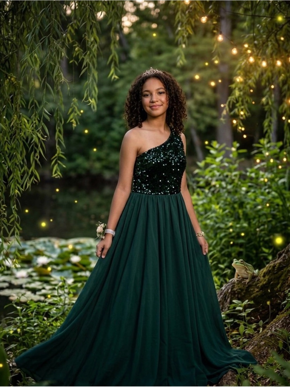 Elegant Green One-Shoulder Gown